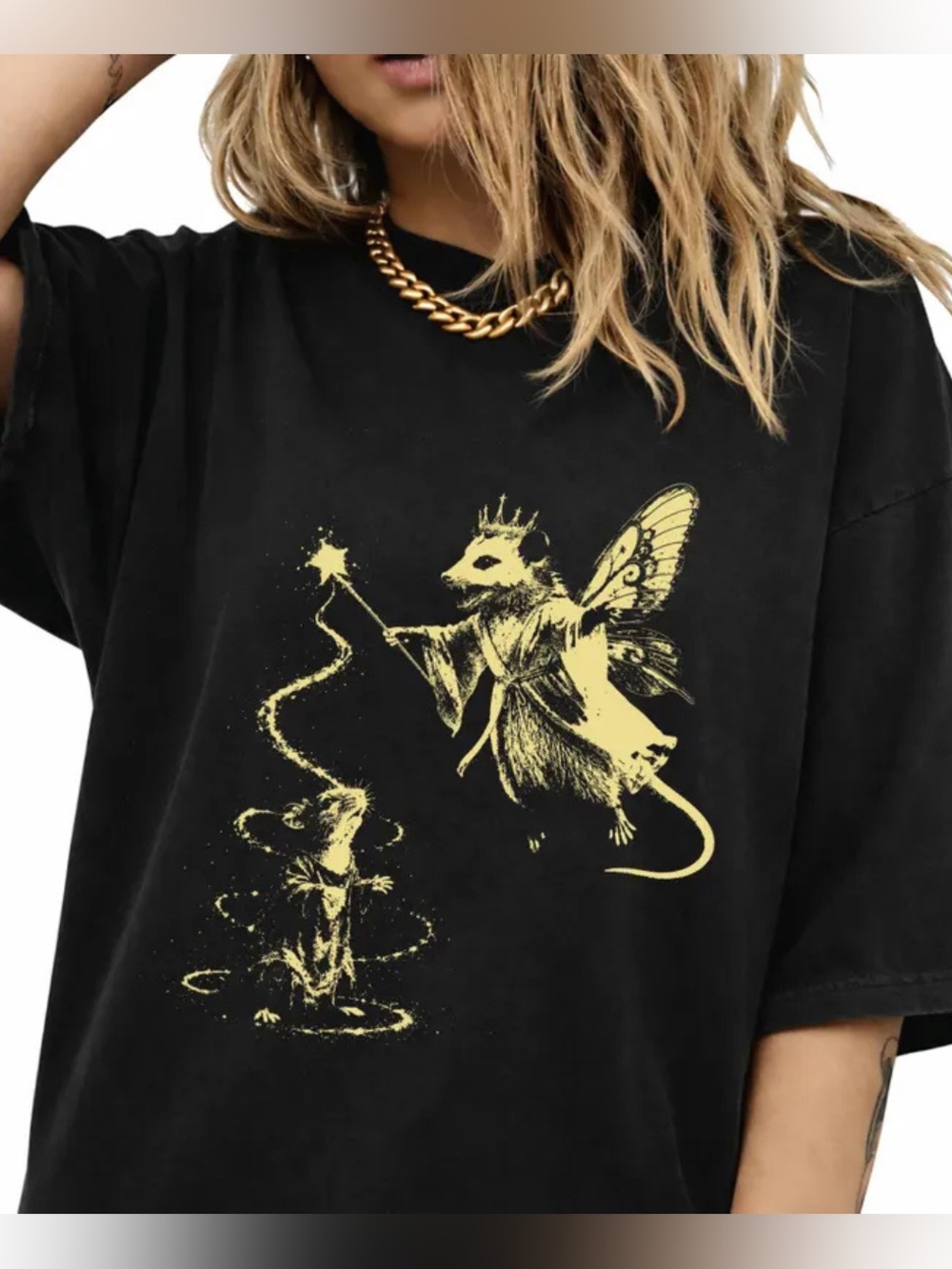 Gildan Black Fairy Mouse Graphic Tee, Vintage style, Gift For Women